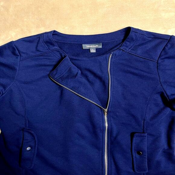 ModCloth Asymmetrical Unstructured Blazer Women's L Navy Jacket Modern Zipper - Picture 2 of 9